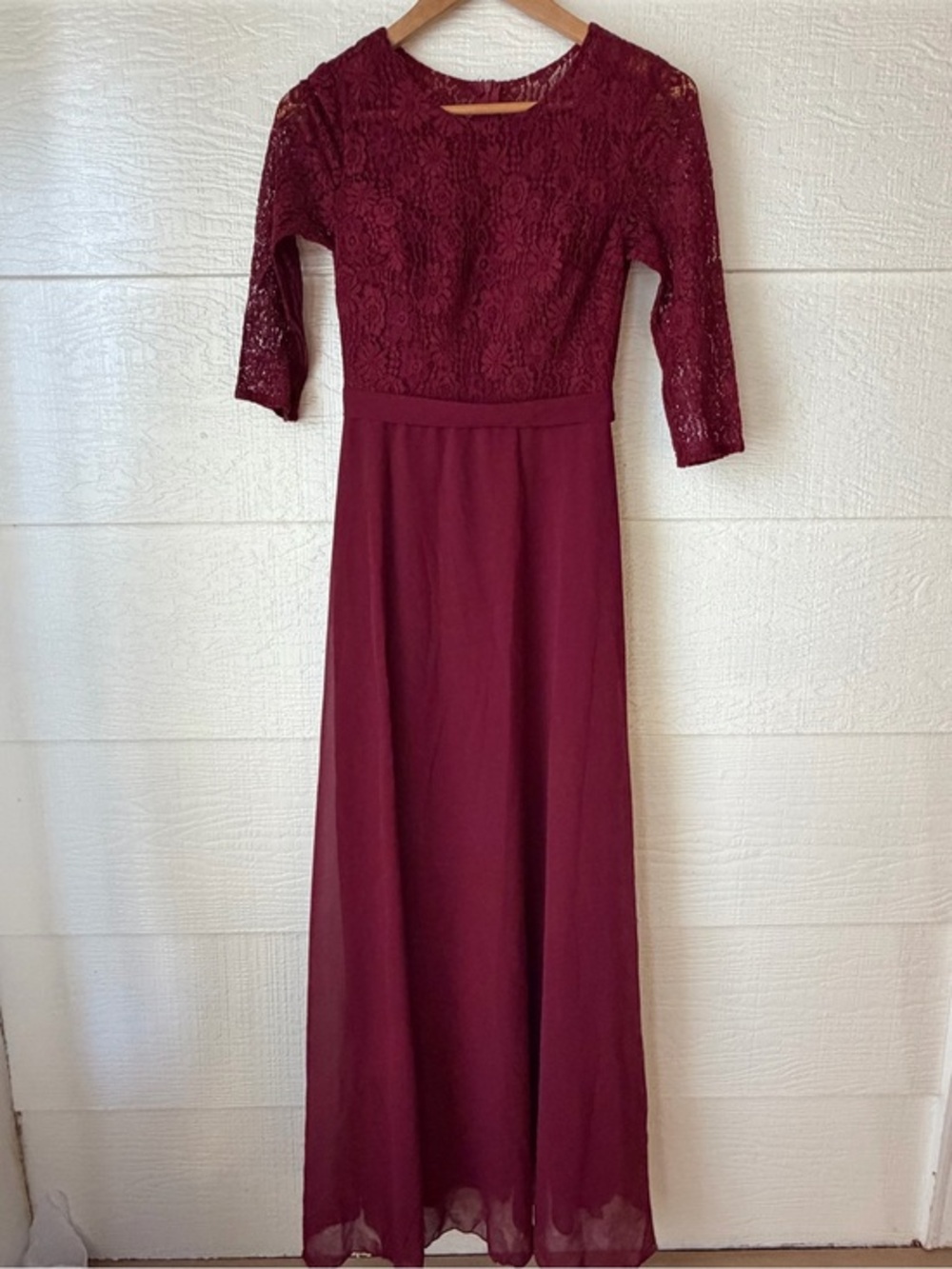 Baby online Dress Burgundy Lace Chiffon Maxi Bridesmaid Dress Size Small